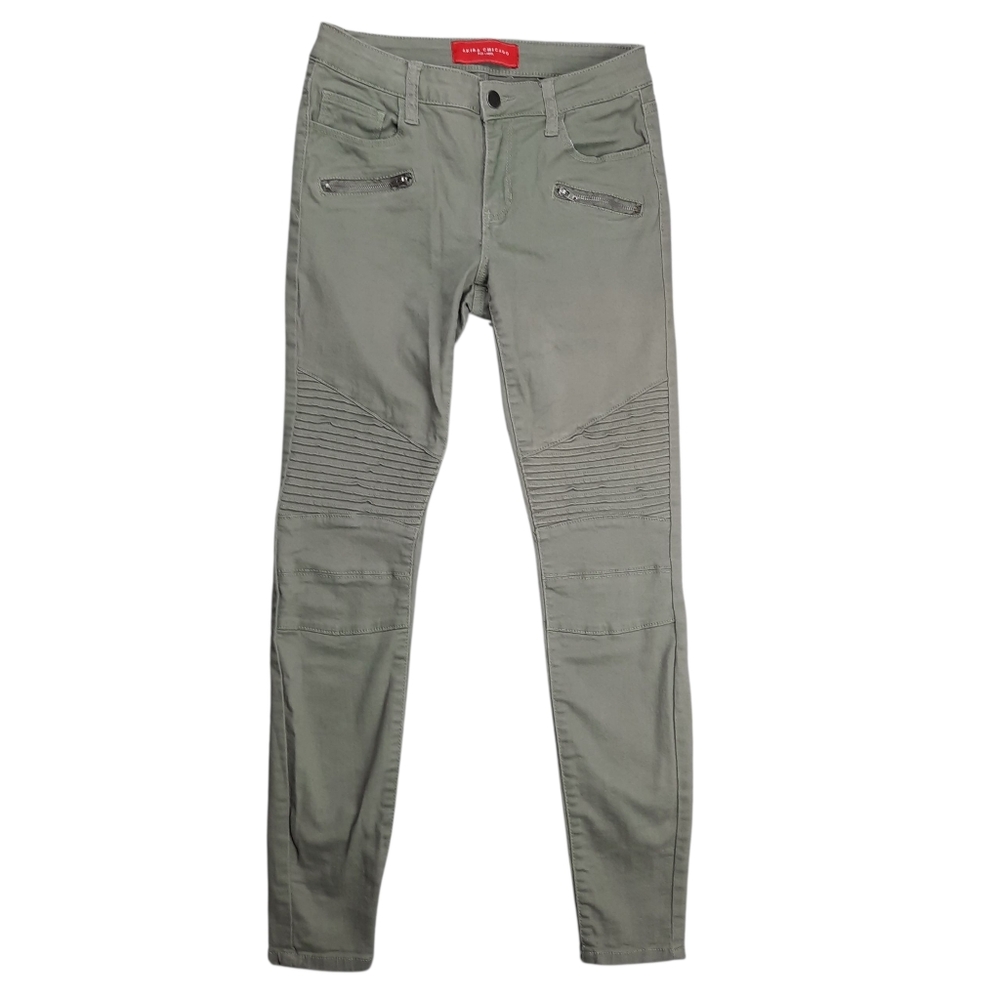 Akira Chicago Red Label Green Skinny Moto Jeans SZ 3 JR